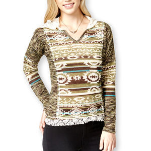 Almost Famous Mixed Media Hacci Top Hoodie Size XS